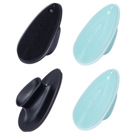 4 Pack Silicone Face Scrubber, Beomeen Facial Cleansing Brush Soft Silicone Facial Exfoliation and Massage Brush Blackhead Scrubber for Men and Women (Black+ Blue)