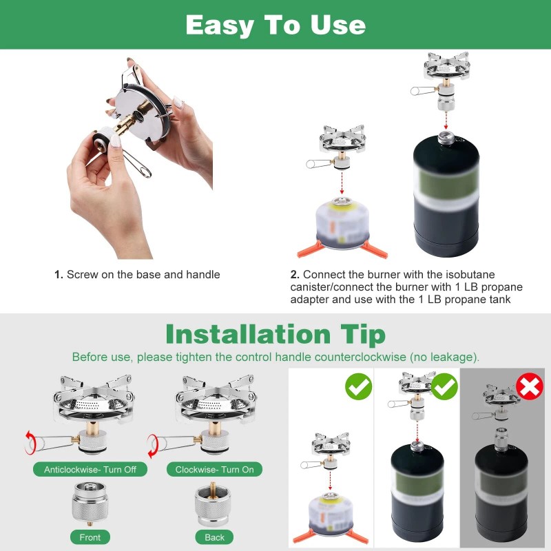 WADEO Camping Stove with 1LB Propane Tank Adapter, Fuel Can