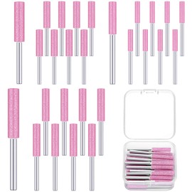 Chumia 30 Pcs Diamond Chainsaw Sharpener Stone Bit High Hardness Chainsaw Sharpening Titanium Plated Wheels Grinding Tool for Electric Chain Saw Jewelry Stone, 5/32, 3/16, 7/32 Inches (Pink)