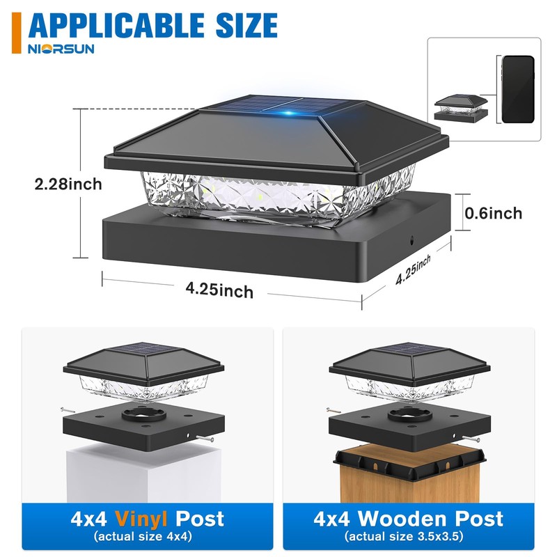 NIORSUN Solar Post Lights Outdoor, Fence Post Solar Lights Cool