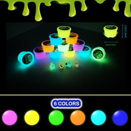Glow in The Dark Slime 12 Pack, Galaxy Slime with 4 Cute Glowing Rabbits 6 Neon Colors - Glowing Slime Kit for Kids Slime Party Favors, Goody Bag Fillers, Valentine's Day Gifts, Easter Basket Fillers