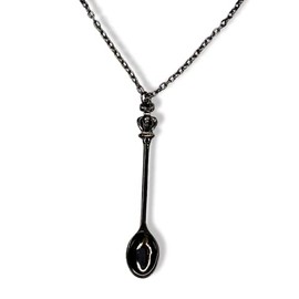 Mini Spoon Pendant Charm with Necklace Silver Colour Dispenser 45 cm Chain Sniffer Snorter Snuff Snorter Powder Spoon Tuxedo Accessories Various Variations / Colour (Crown/Black)