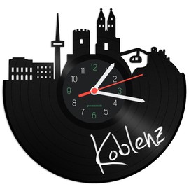 GRAVURZEILE Vinyl Record Clock - Skyline Koblenz - Wall Clock Made of Cast Vinyl with City Skyline 30 cm - Upcycling Designer Clock - Modern Wall Clock in Retro Vintage Style - Made in Germany