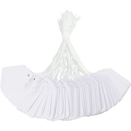 Norhogo Pack of 100 Small Price Labels Hanging Labels, 3 x 4.8 cm Price Labels with Thread Kraft Paper White, Price Tags for Labelling for Flea Market Jewellery Gift Hang Tags White