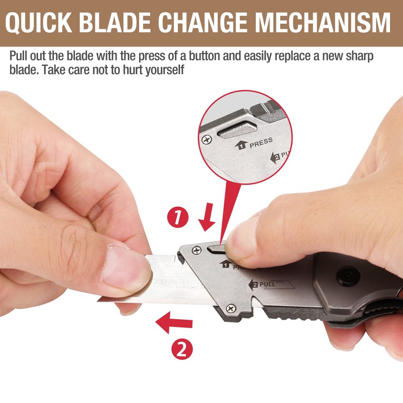 WORKPRO Folding Utility Knife, Quick-Change Box Cutter with Stainless Steel
