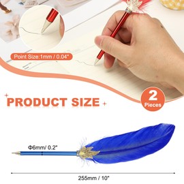 PATIKIL Feather Ballpoint Pens Bulk, 2Pcs Black Ink Vintage Plated Rod Quill Writing Pens for Office Wedding Guest Signature Gift, Blue