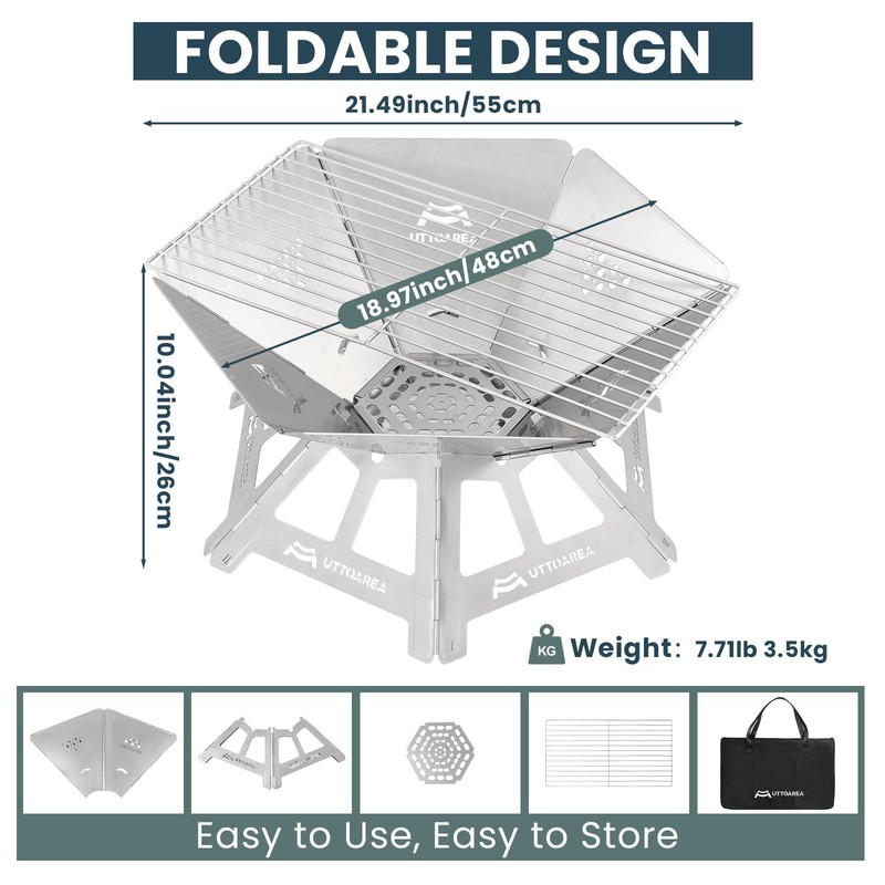 21" Portable Outdoor Fire Pit with Charcoal Grill Net &
