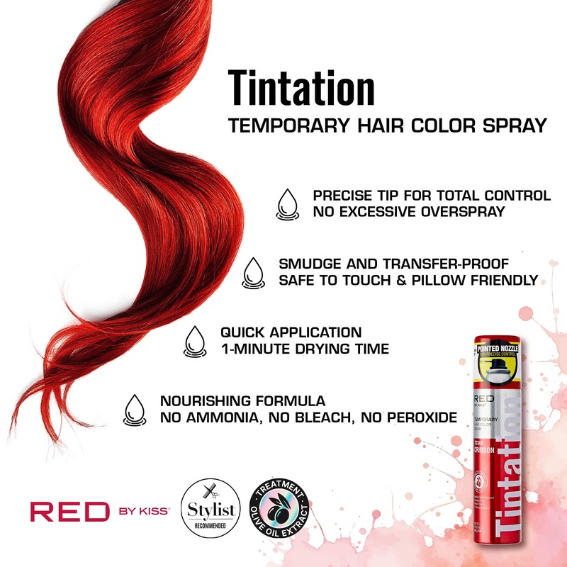 Red by Kiss Tintation Temporary Hair Color Spray 2.82oz, Quick-Dry