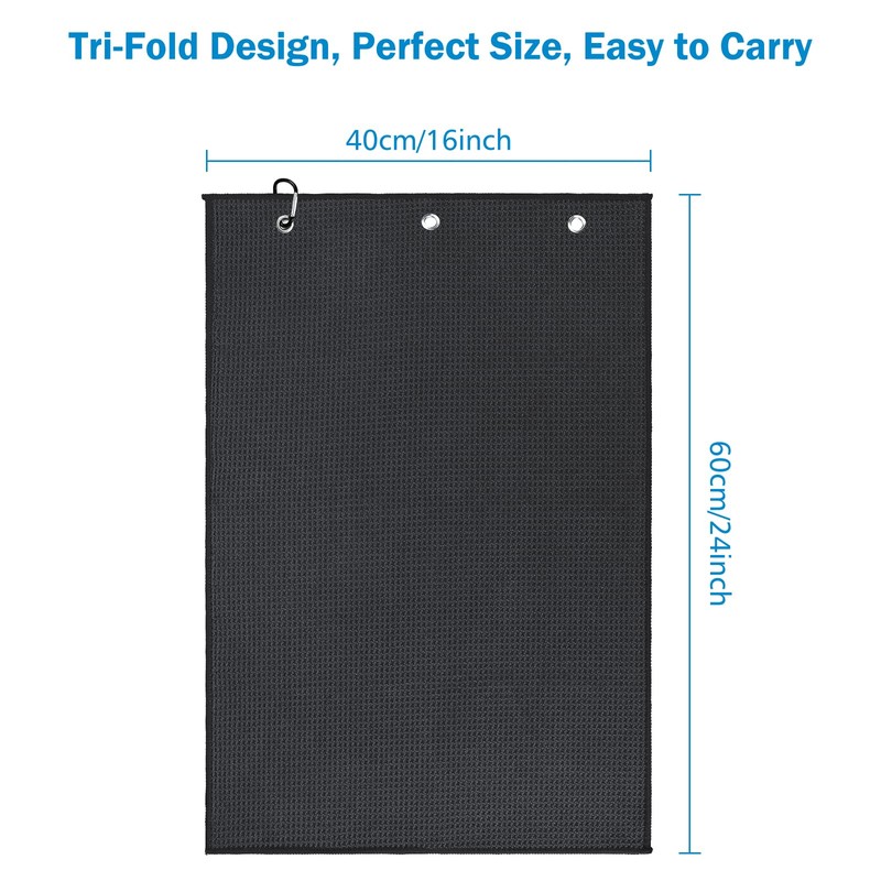 [3 Pack]Microfiber Golf Towels (40x40cm) with Carabiner Clip & Hook,