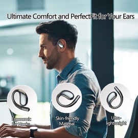 sixco New Open Ear Headphones Pain-Free Earbuds Wireless 5.4 Bluetooth Ear Buds with LED Digital Display Charging Case IP55, Touch Control Air Conduction Stereo Sound Drivers 60H Playtime (Black)