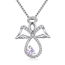JiaYangJY Sterling Silver Infinity Angel Necklace Heart June Linght Amethyst Guardian Angel Pendant Jewelry Gifts for Her