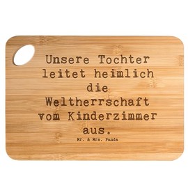 Mr. & Mrs. Panda Bambus - Schneidebrett Spruch Tochter Weltherrschaft - Geschenk, Familienleben, Holzbrett mit Gravur, Einfluss, Geschenke,
