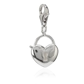 NKlaus 13220 Women's Charm Pendant Love Lock Heart 925 Silver 14 x 12 mm for Charm Bracelet, Silver