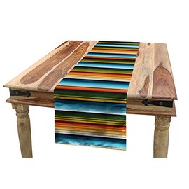 Lunarable A Rayas Camino de Mesa, Ornamentales Líneas Horizontales, Decorativo para el Comedor o Sala de Estar Fácil de Limpiar, 16" X 120", Multicolor
