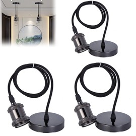 Pack of 3 E27 Lamp Suspension, E27 Socket with Cable, Retro Socket Lamp Holder with 100 cm Cable, Vintage Pendant Light with Ceiling Mount, Pendant Light for Home, Bar, Cafe