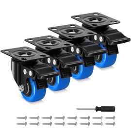 Humagineer 2 Inch Casters Wheel Set of 4, 600 Lbs Heavy Duty Casters, Safety Swivel Casters with Brake, No Noise Top Plate Wheels for Furniture, Carts (Free Screws and 1 Screwdriver)
