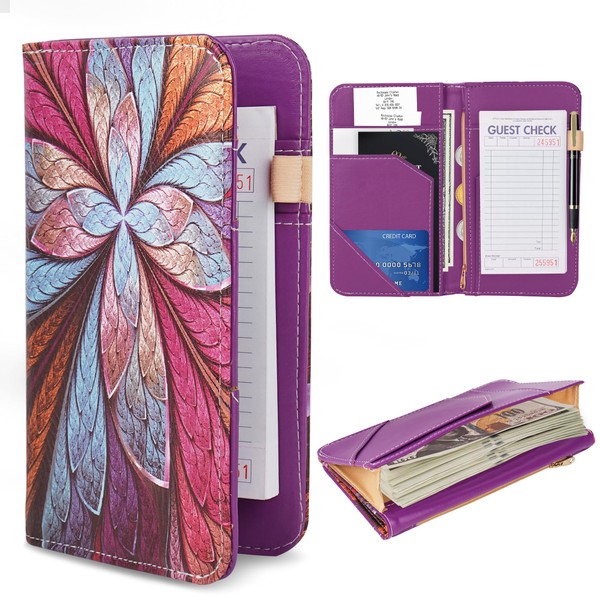 Haecefl Server Book for Waitress,Server Book with Zipper Pocket,Leather Waitstaff