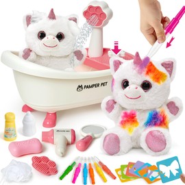 Toylink Unicorn Gifts for Girls, Plush Unicorn Toys with Press-to-Squirt Bathtub & Washable Colouring Pens, Girls Birthday Presents, Creative Kids Toys Age 4 5 6 7 8 for Toddlers Birthday Christmas