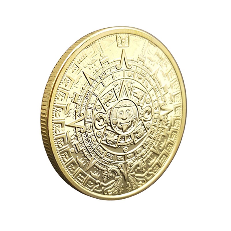 Voocye Mayan Civilization Aztec Calendar Coin 40mm Diameter (1 Gold)