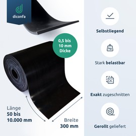 diconfa Rubber Mat Width 300 mm 30 cm 0.3 m – Thickness 0.5 mm to 10 mm – Length: 0.05 m to 10 m – Selection: 1000 mm 100 cm Long 1 mm Thick – Rubber Strips Sold by the Metre SBR Rubber Underlay