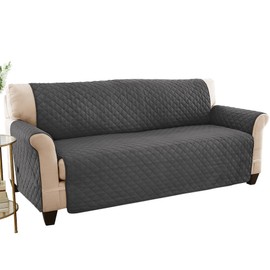 Collections Etc Reversible Spill Resistant Quilted Furniture Protector Cover with Ties - Covers Seat Bottom, Seat Back and 2 Seat Arms, Slate Grey/Silv, Sofa