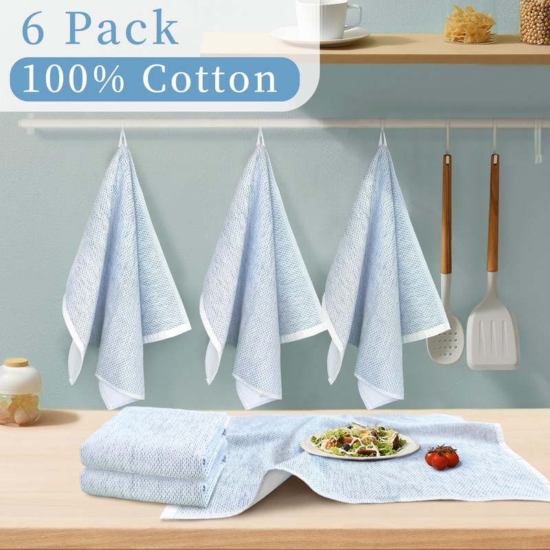 VOOVA & MOVAS Kitchen Towels Set, 6PC 17"x25", 100% Cotton