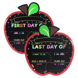 Yymobt First and Last Day of School Chalkboard Double Sided 9.8 x 10.4 inches Reusable Pencil Back to School Sign for Kindergarten Preschool Teacher Son Daughter Photo Props Sign