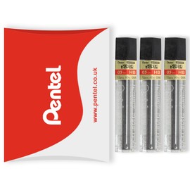 Pentel Super Hi-Polymer Mechanical Leads - Automatic / Mechanical Pencils - In Pentel Cushion Packaging - 0.5mm HB Class - Pack of 3 Tubes (36 Leads)