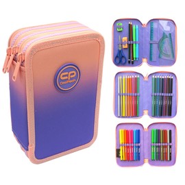 COOLPACK XXL Pencil Case 3-Compartment School Pencil Case, Triple Pencil Case for a Boy, Ombre 44-Piece Filled Pencil Case 3-Tier, E67506, Colourful, Pencil Case