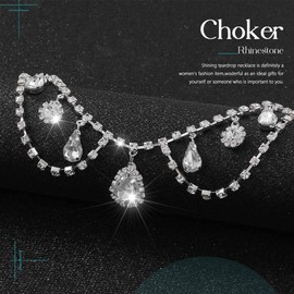 JAKAWIN Rhinestone Choker Necklace Silver Crystal Tear Drop Wedding Necklaces Dressy Prom Jewelry for Women (1 Silver)