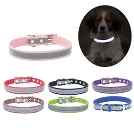 Reflective Dog Collars for Small Dogs, High Bright Reflex Pu Belt Faux Leather Safety Reflective Cat Collor for Xs Small Medium Pet Female Dogs Girls Puppy Kitten, Purple XSmall