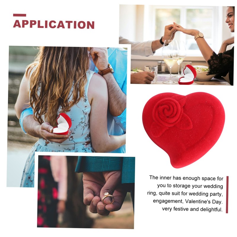 STOBAZA 2 Pack Heart Shaped Ring Boxes Flocked Jewelry Storage