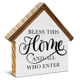 Rustic Home Decor, Bless This Home and All Who Enter House Shaped Wood Family Sign, Farmhouse Living Room Decor