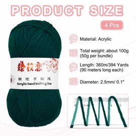 sourcing map 4PCS Crocheting Yarn, Ink Green 4 Ply Acrylic Yarn 200g Sport Weight Yarns Bulk Soft and Fluffy Yarns for Knitting DIY Crochet Handicraft Blankets Gift,394 Yards Total