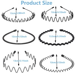 Metal Headband,Elastic Wavy Spring Wave Hair Band,6 Pcs Hair Bands for Men,Multi-Style Black Non-slip Metal Hair Hoop,Unisex Sport Fashion Hair Band Accessories for Women and Men
