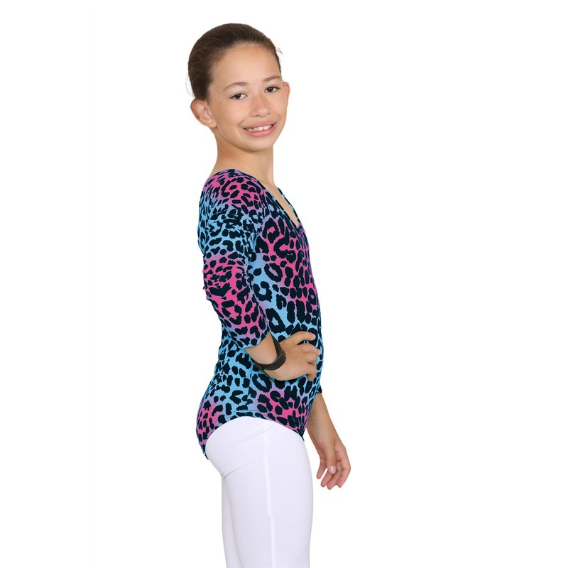 Hamishkane Kids Girls Long Sleeve Crew Neck Leopard Print Gymnastics