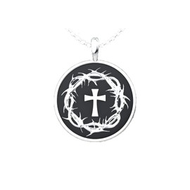 Logos Jewelry - Crown of Thorns and Cross, Sterling Silver Necklace With 18" Sterling Silver Chain, Christian, Religious, Faith Necklace for Women