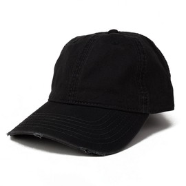 Garment Washed Perfil Bajo algodón de sarga Frayed Bill Plain correa ajustable Cap, Negro