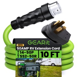GEARit 50-Amp Generator Extension Cord (10 Ft) NEMA 14-50P to SS2-50R Twist Lock Connector STW 6/3+8/1 AWG 125/250V for 50A Power Inlet Box, RV Camper, Generator to House - 10 feet
