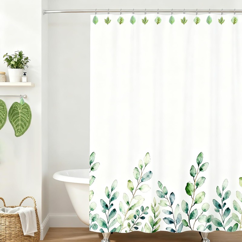 12PCS Leaves Shower Curtain Hooks, Green Plant Leaves Decorative Shower