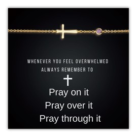 SilverLining Creation Birthstone Cross Bracelet for Women – Christian Gifts Birthday Gifts for Women, Baptism Gifts for Women, 18K Gold Plated, 5A Zirconia, Triple-Layered Finish, Size 6-8 '' 6