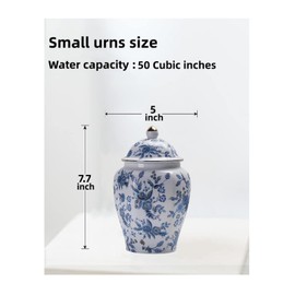 NS Online Rose Small Urn Ashes Keepsake - 8 inches Ceramics Decorative Blue Rose Urn, Capacity 50 Cubic inches Funeral Sharing Memorial urn for Female/Women/Mom/Girl/Humans/Pet