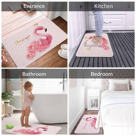 Pink Flamingo Bath Rugs Flamingo with Flowers Watercolor Hand Drawn Bathroom Mat Soft Plush Shaggy Shower Mat for Bathroom Fluffy Comfortable Water Absorbent Carpet Non-Slip Machine Washable 20"X30"