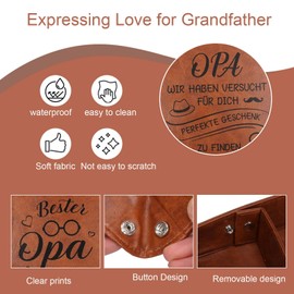 HONMOK Leather Tray Grandpa Gift Best Grandpa in the World Desk Organiser Father's Day Gift Leather Tray with PU Key Ring Gift Ideas for Grandpa Grandfather Father's Day Birthday Christmas