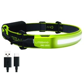 Liteband PRO 1000 Series Wide-Beam Adjustable Personal Headlamp , 210° Illumination, Battery-Powered, Fits Hard Hats and Helmets, LBP1000-L34HV, 1000 Lumens, High Visibility