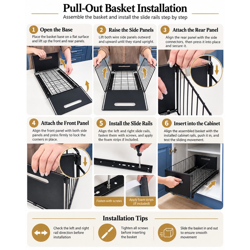 Pull-Out Cabinet Organizer for Kitchen and Under-Sink Storage – Metal