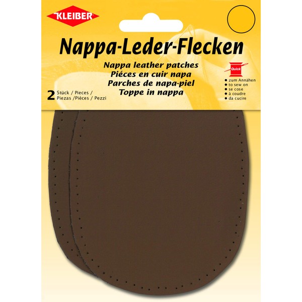Kleiber Sew-on Nappa Leather elbow and knee patches 12.5 cm x 10 cm, Brown, 2 per pack