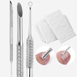 Circle Bevel Nail Cuticle Pusher Tool 50 Grit Pre-polish Sandpaper Sheets Manicure Kit Stainless Steel Double-ended Nail Pusher Cuticle Remover Sand Paper Nail Art Dead Skin Removing Nail Tools