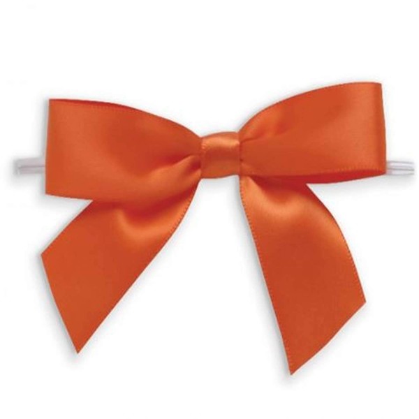 Weststone 50pcs Satin Orange Bows 3 1/2" Span x 2" Tail, Ribbon Width 1", Pre-Tied Bows or Self-Adhesive Bows