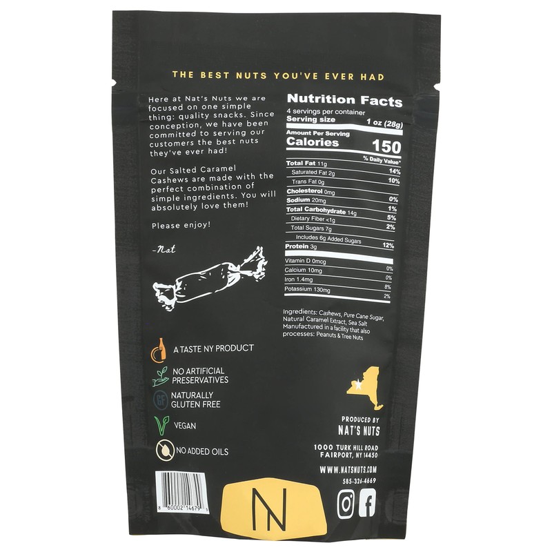 Nat's Nuts Salted Caramel Cashews, 4 OZ